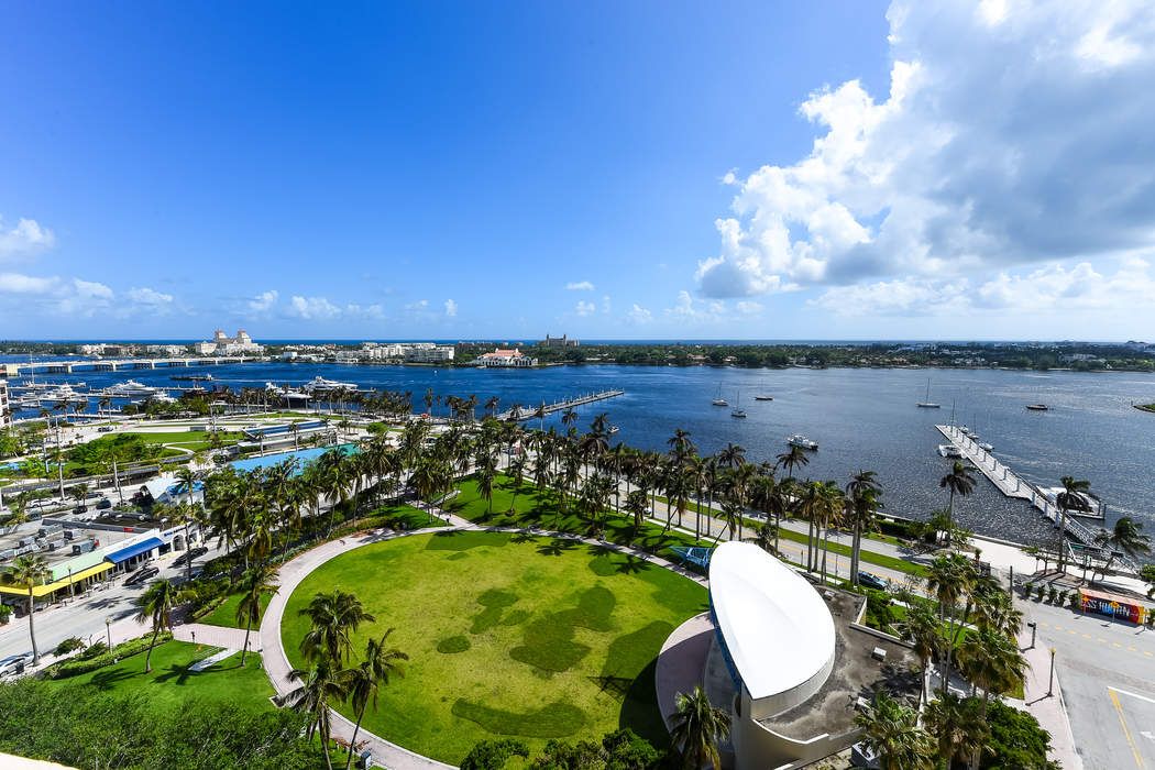 view of Myer Amphitheater Park and Intercoastal Water Way in West Palm Beach